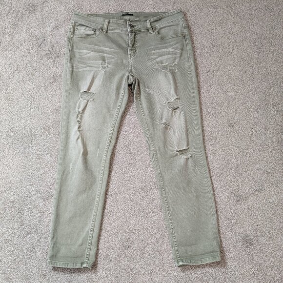 SUPPLIES Sage Green Stretch Denim Mid-Rise Distressed Jeans; Size 12 - Picture 1 of 4